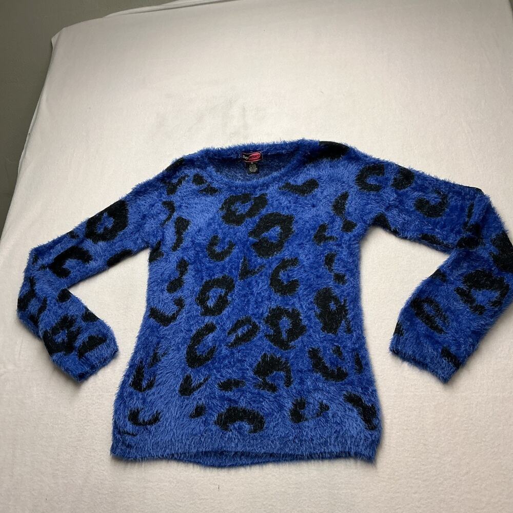 SAY WHAT? Black & Royal Blue Stretch PulloverSweater Sz XL Soft Lightweight 4071